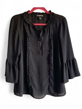 Karl Lagerfeld Paris Black Ruffle Trim Blouse Size M